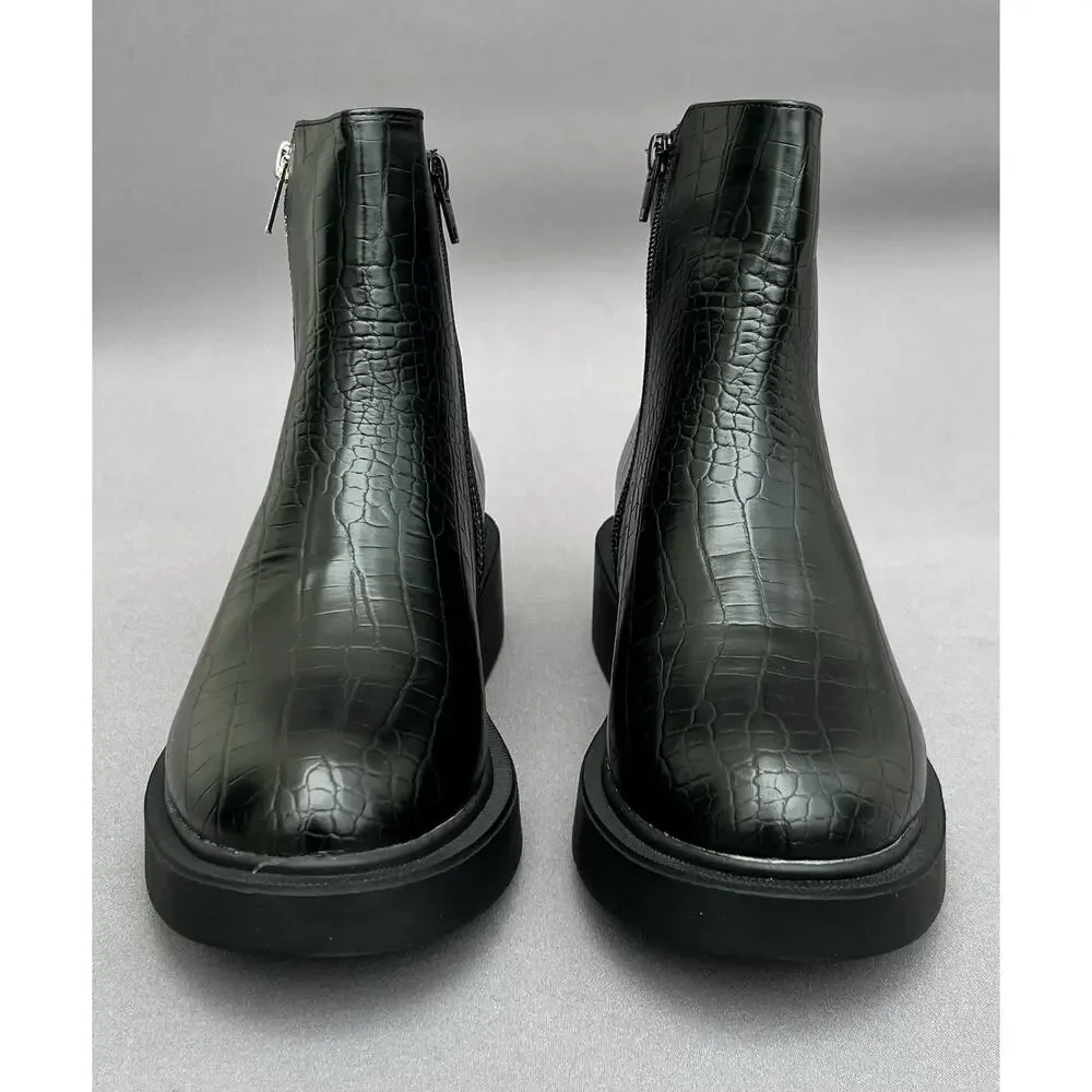 TOPSHOP Kai Zip Black Chelsea Croc Embossed Boots Men's Size 8 US / 41EU NEW